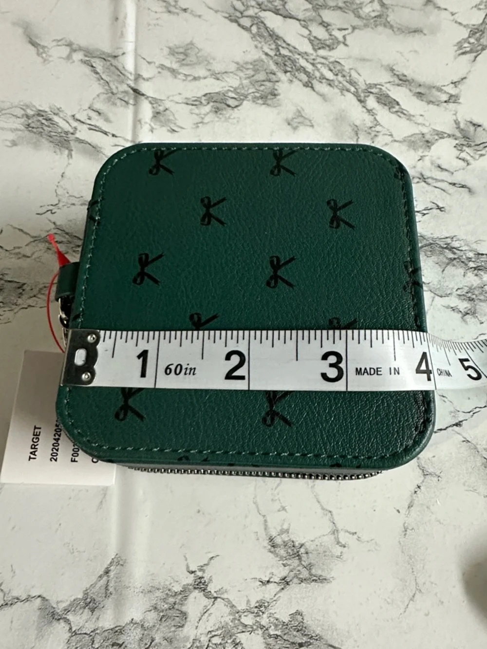 Cat & Jack Girl’s Bow Print Green Square Zip Jewelry Organizer Case